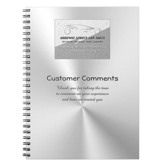Car Sales Showroom Customer Comments - faux metal Spiral Notebook (Front)