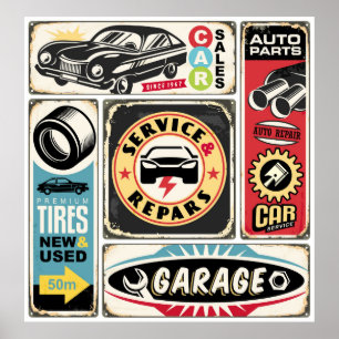 Car service and repair retro signs collection. Vin
