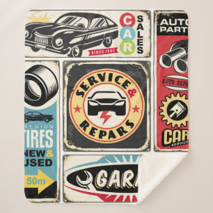Car service and repair retro signs collection. Vin Sherpa Blanket