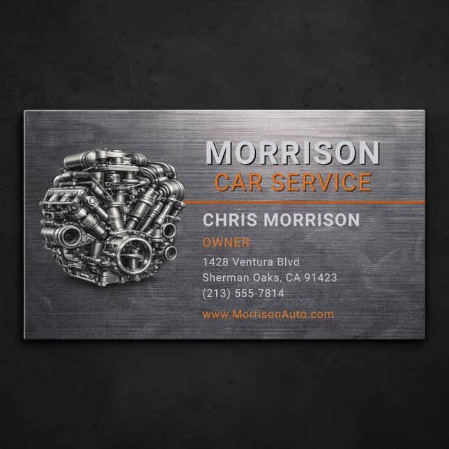 Car Service Auto Motor Metallic Business Card (Creator Uploaded)