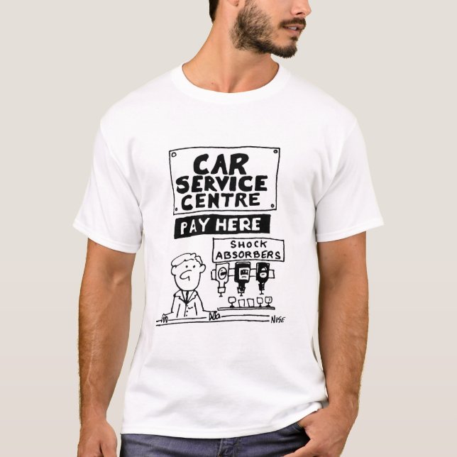 Car Service Center Mechanics and Shock Absorbers T-Shirt (Front)