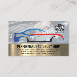 Car Service Logo   Mechanic Working on Engine Business Card