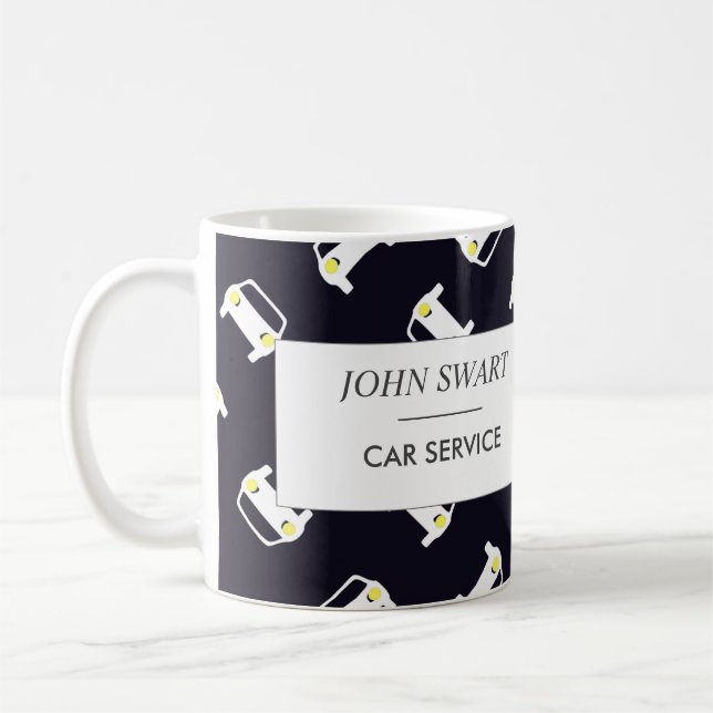 Car service white silhouette pattern blue coffee mug (Left)
