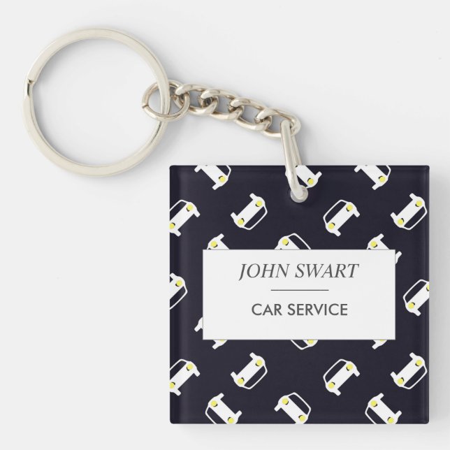 Car service white silhouette pattern blue key ring (Front)