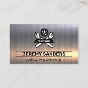 Car Service Wrenches and Tire Metallic Business Card