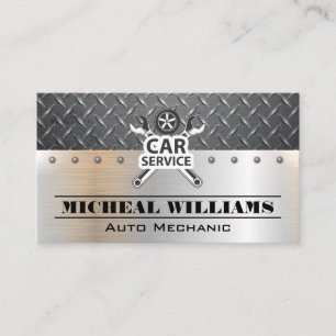 Car Service Wrenches Diamond Plated Steel Business Card