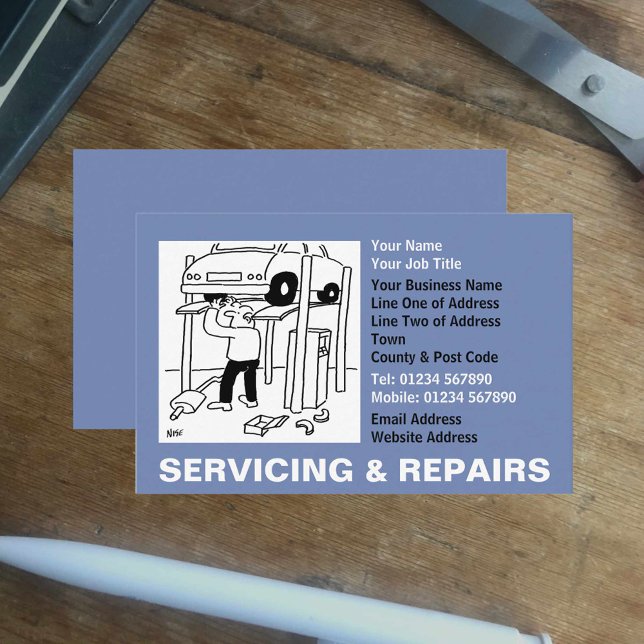 Car Servicing & Repairs Cartoon Business Card (Creator Uploaded)