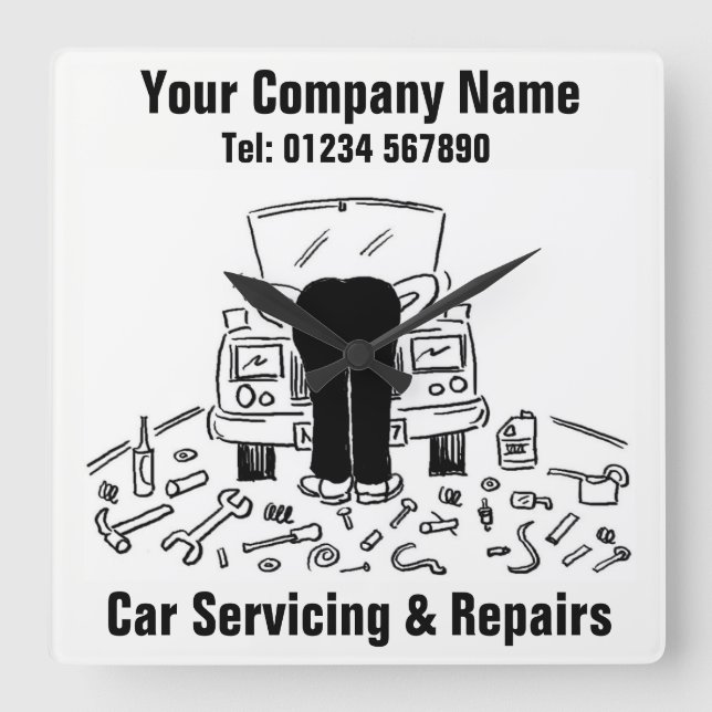 Car Servicing & Repairs Cartoon Square Wall Clock (Front)