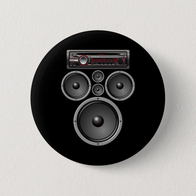 CAR STEREO SPEAKERS SYSTEM AUDIO HALLOWEEN COSTUME 6 CM ROUND BADGE (Front)