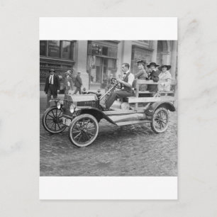 Car Strike Hitchhikers, early 1900s Postcard