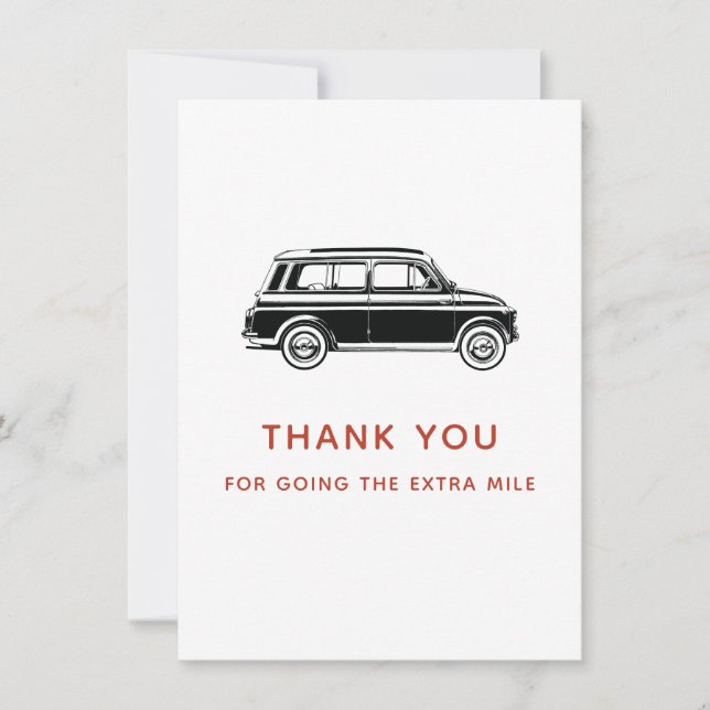 Car Thank You Card, thanks for going extra mile (Front)