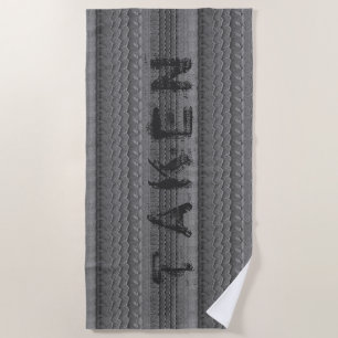 Car Tire Tracks on Grey Sandy Beach Custom Text Towel