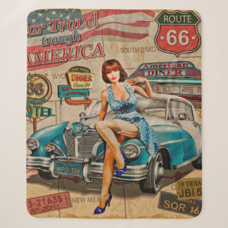 Car travel through America vintage poster. 66,rout Sherpa Blanket