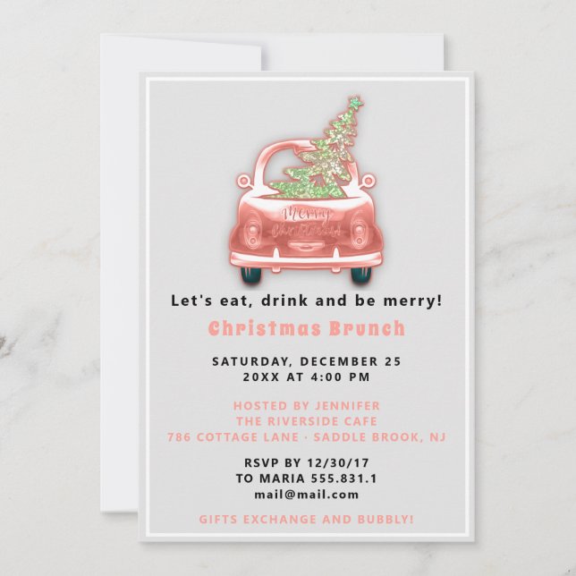 Car Truck Merry Christmas Brunch Dinner Blush Invitation (Front)