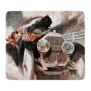 Car vs Train by William Harnden Foster Cutting Board