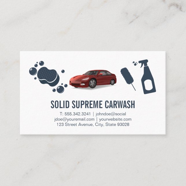 Car Wash and Detailing | Automobile Red Car Business Card (Front)