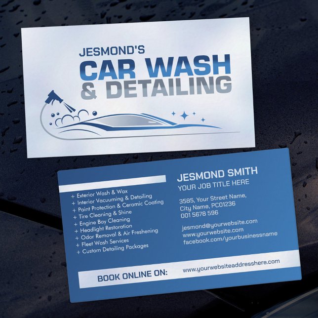 Car Wash and Detailing Professional Sleek Business Card (Creator Uploaded)