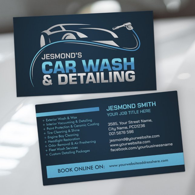 Car Wash and Detailing Professional Sleek Business Card (Creator Uploaded)