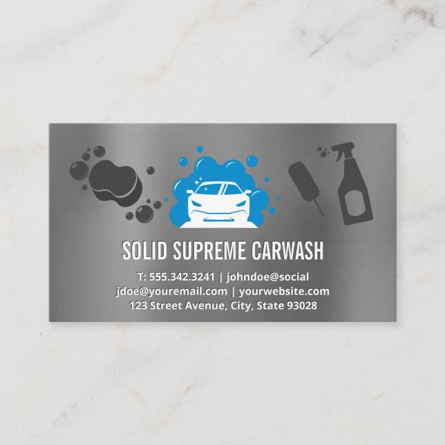 Car Wash | Auto and Bubbles | Metal Background Business Card (Front)