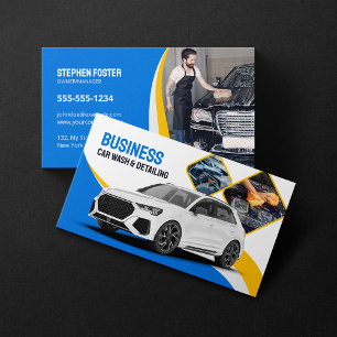 Car Wash Auto Detailing Cleaning Automotive Blue Business Card