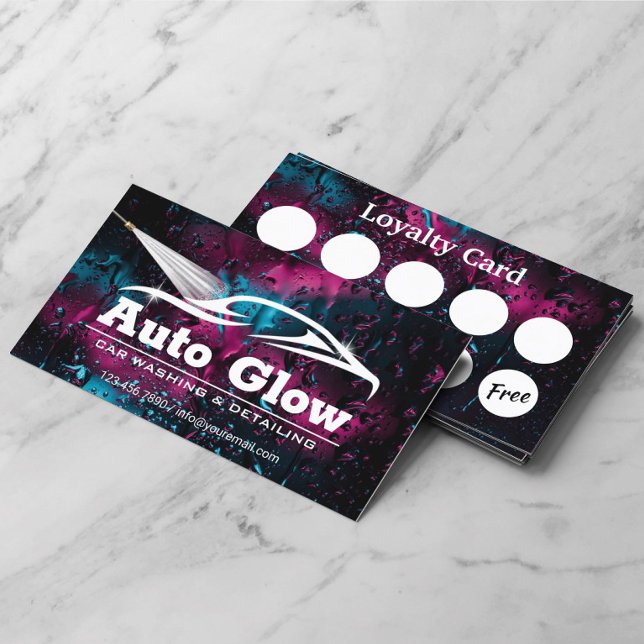Car Wash Auto Detailing Modern Cleaning Loyalty Business Card (Creator Uploaded)