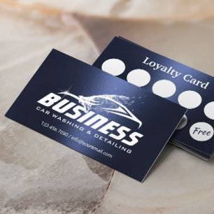 Car Wash Auto Detailing Modern Navy Blue Loyalty Business Card