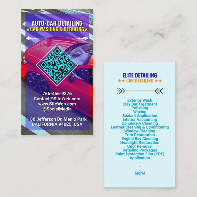 Car Wash & Auto Detailing Services, Modern QR Code Business Card (Front/Back)