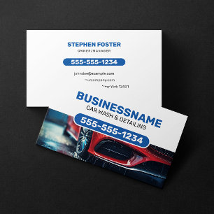 Car wash Car Cleaning Auto detailing Blue & White Business Card