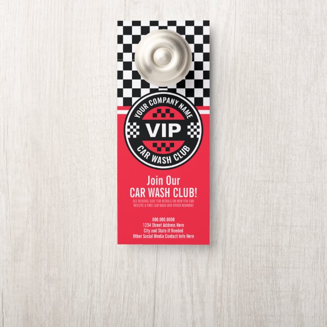 Car Wash Club - Racing Chequered Flag Rewards Door Hanger (On Knob)