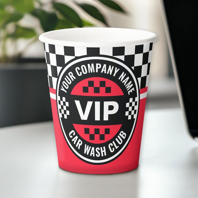 Car Wash Club - Racing Chequered Flag Rewards Paper Cups (Custom Paper Cups for Business)