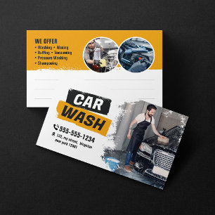 Car Wash Detailing Automotive Waxing White Yellow Business Card