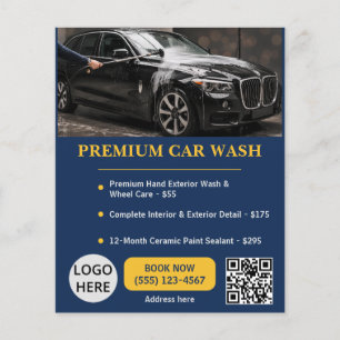 Car Wash Editable Premium Template Navy Blue Gold Flyer