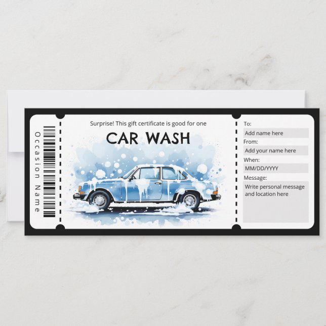 Car Wash Gift Certificate Invitation (Front)