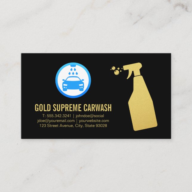 Car Wash Logo| Cleaning Service Gold Business Card (Front)