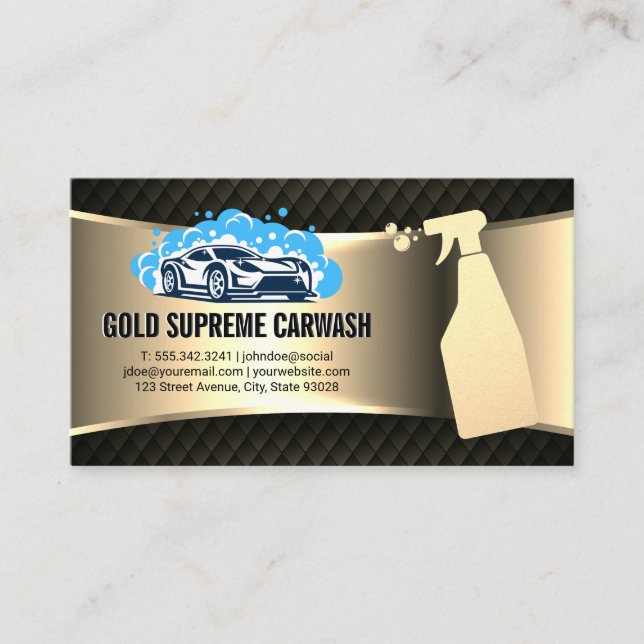 Car Wash Logo | Cleaning Service Gold Metallic Business Card (Front)
