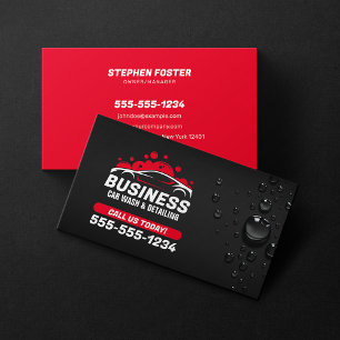 Car Wash Mobile Detailing Water Drop Black Red Business Card