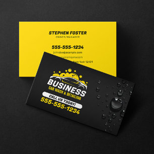 Car Wash Mobile Detailing Water Drop Black Yellow Business Card