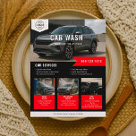 Car Wash Rental Business Black Red<br><div class="desc">Promote your car wash and rental business with this bold and professional flyer, designed to highlight your brand and services with impact. At the top, feature the name of your business overlaying a photo of your choice—perfect for showcasing your location, your team, or one of your standout vehicles. Just below,...</div>