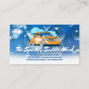 Car Wash Soap Bubbles and Water Hose Business Card