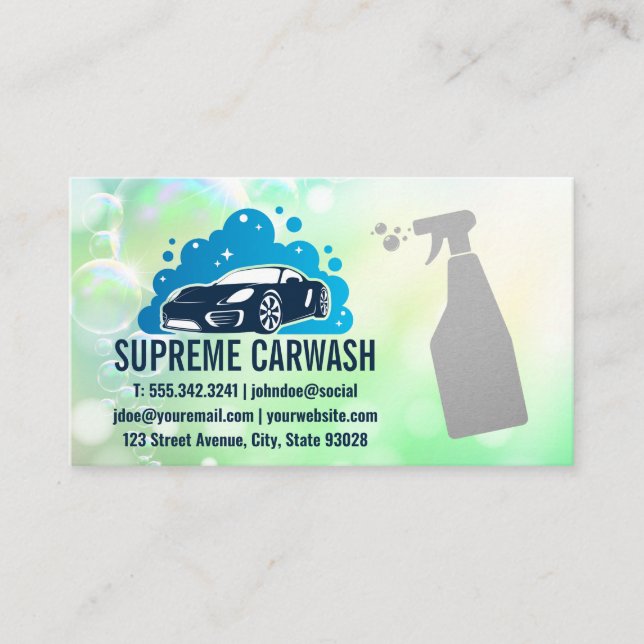 Car Wash Soap Bubbles | Bottle Spray Business Card (Front)