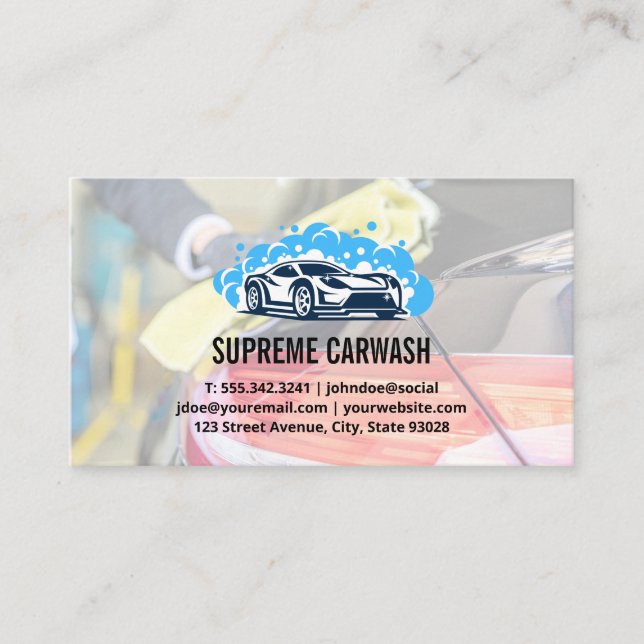 Car Wash Soap Bubbles Logo Business Card (Front)