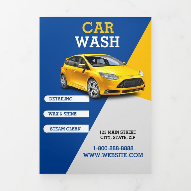 Car Wash Tri-Fold Brochure Promotional Template (Cover)