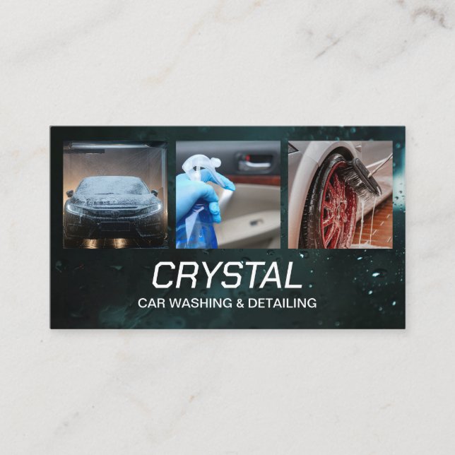 Car Washing and Auto Detailing Three Photos Business Card (Front)