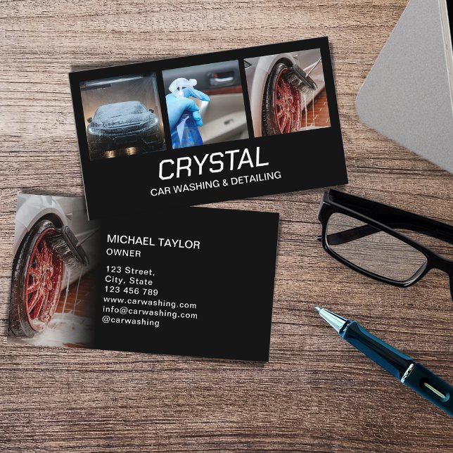 Car Washing and Auto Detailing Three Photos Business Card (Creator Uploaded)