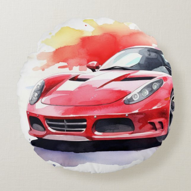 Car watercolor round cushion (Front)