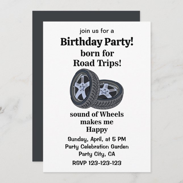 Car Wheel Tire Technician Birthday Invitation (Front/Back)