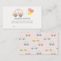 Car with Balloons Pink Girl Diaper Raffle Ticket