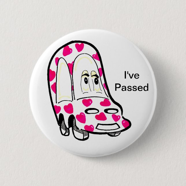 Car with Pink Hearts I've Passed Button Badge (Front)