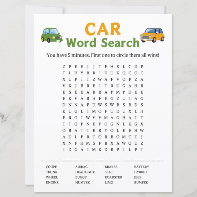 Car Word Search Game (Front)