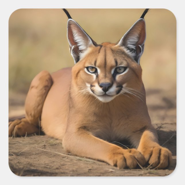 Caracal on savanna square sticker (Front)